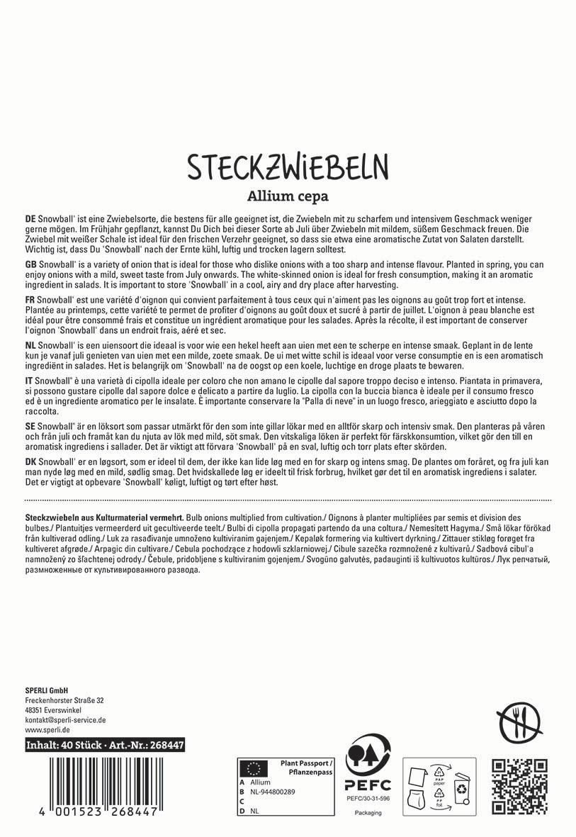 Paket mit weißem Hintergrund, enthält Text in mehreren Sprachen und Symbole für Pflanzenschutz und Recycling.