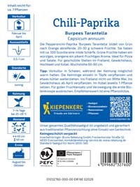 Text auf einem Pflanzensamen-Produktetikett mit Anweisungen, Logo, QR-Code, Barcode und Schutzsymbole.