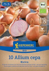 Mehrere runde braune Zwiebeln auf einem schwarzen Tisch, eine halbierte Zwiebel zeigt pinkfarbenes Fleisch.