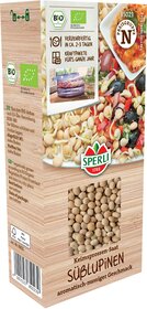 Süßlupinen Keimprossen-Saat mit Bild, Verpackung und Text in deutscher Sprache