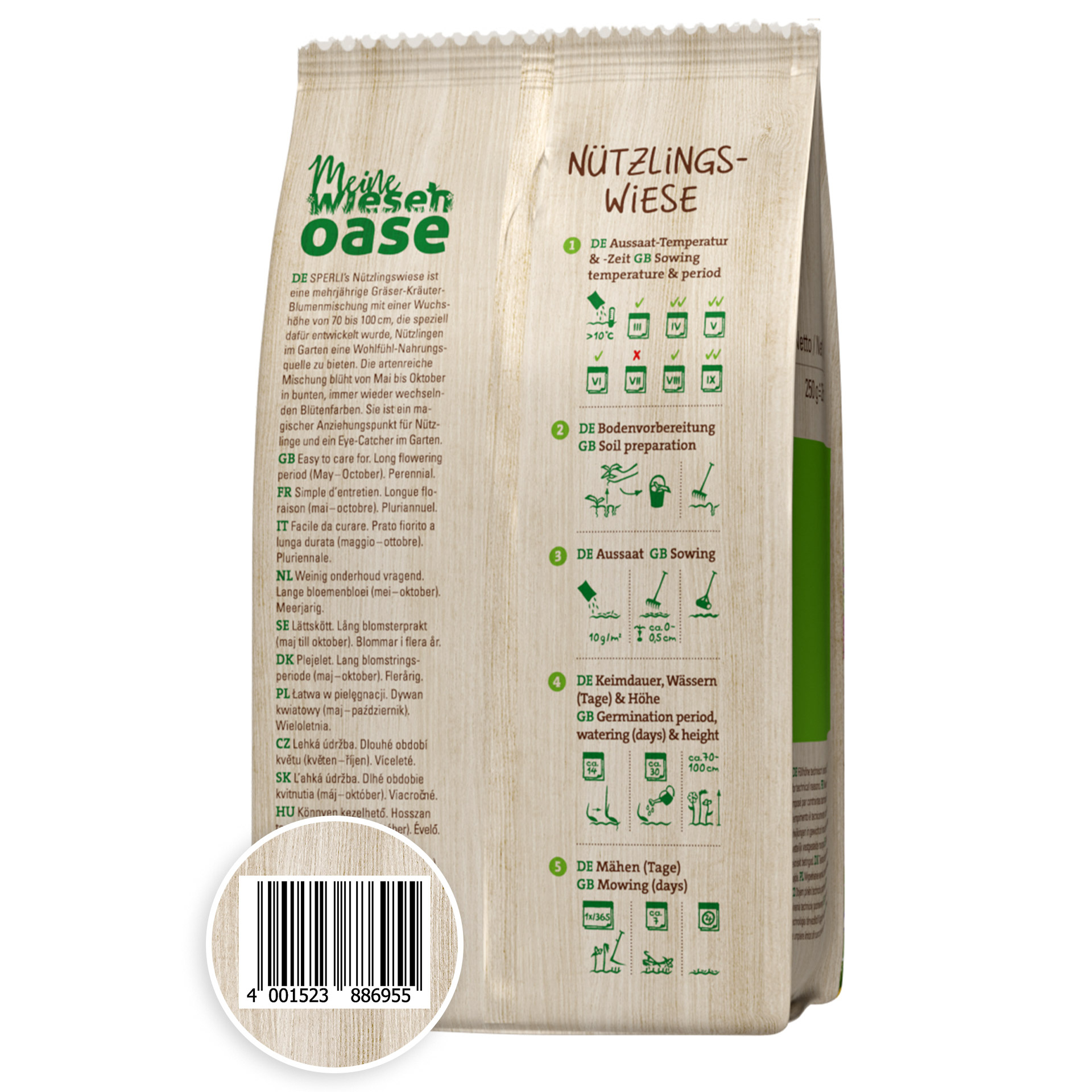 Bodenpflege-Samen, Aussaat, Wachstum, Pflegeanleitung, 250g, Barcode sichtbar
