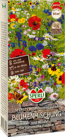 Bunte Wildblumenmischung für sommerliche naturnahe Flächen, inklusive Mohn, Kamille und Kornblumen, für 30 Quadratmeter.