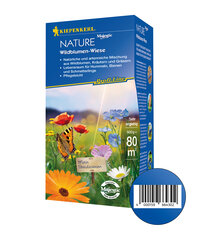 Blumenwiese mit bunten Blumen, Schmetterling und einem Schild mit der Aufschrift Mein Paradiesrasen.