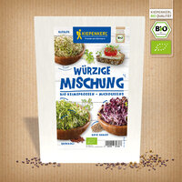 Bio gewürzmischung mit roter Radieschen und Sprossen in Schälchen.