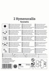 Text with plant care instructions and symbols for planting, watering, location, and disposal in multiple languages.