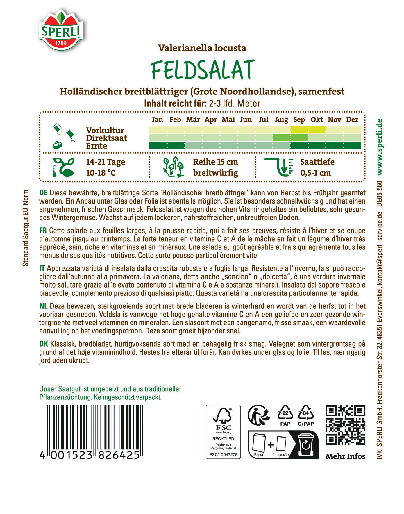Feldsalatsamen Holländischer breitblättriger