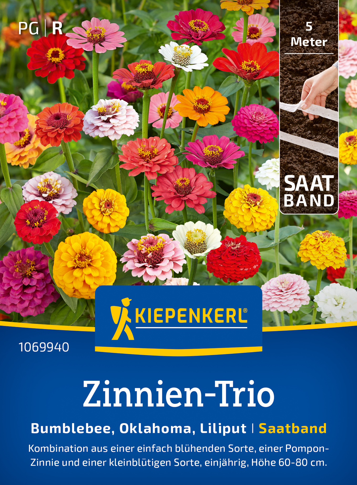 Zinniensamen-Trio Bumblebee, Oklahoma, Liliput, Saatband