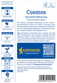 Weiße Verpackung mit blauer Schrift, QR-Code und Pflanzensymbol, enthält Produktinformationen für Saatgut.