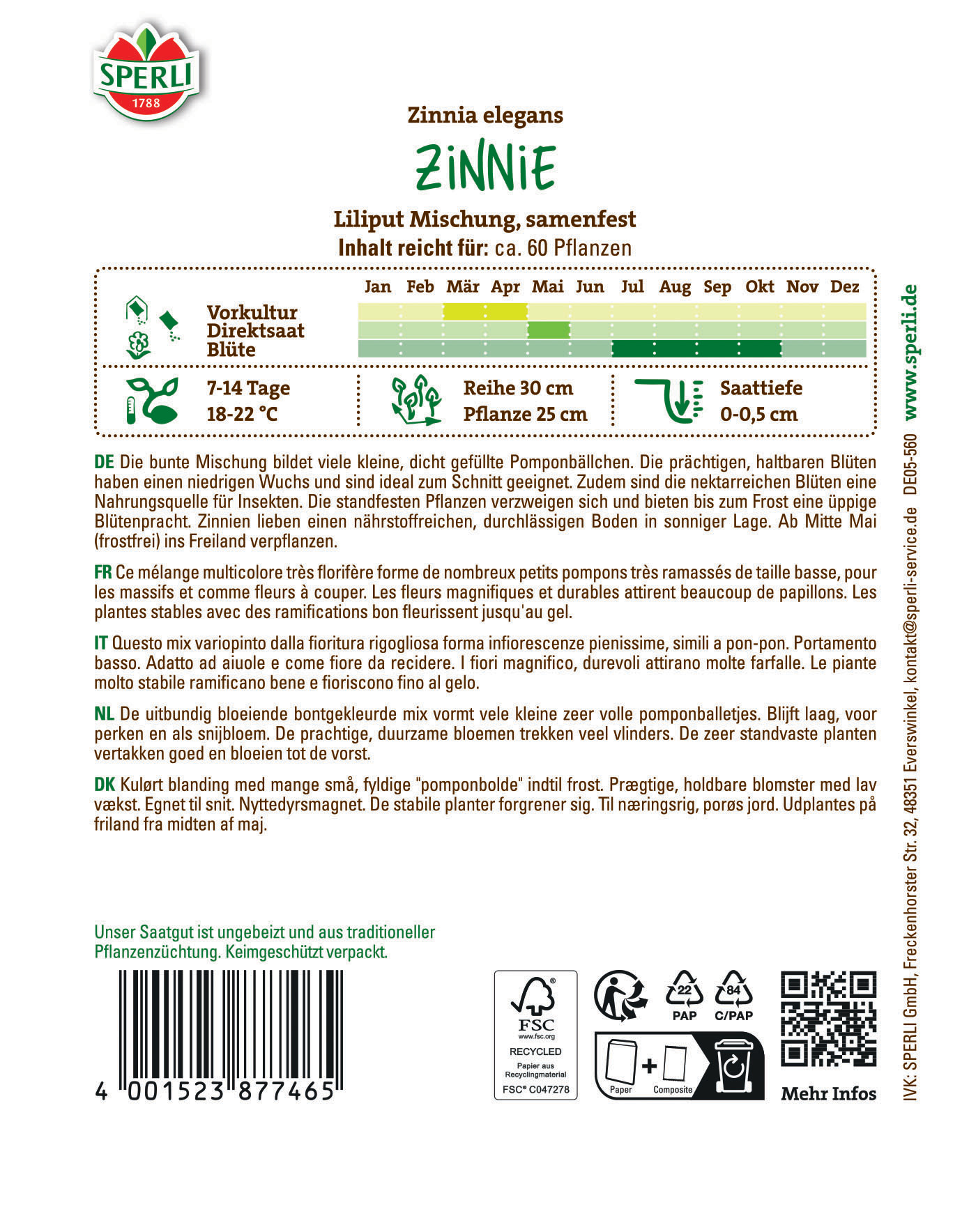 Zinniensamen Liliput Mischung