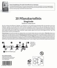 Anleitung mit Diagramm für das Pflanzen von Kartoffeln, inklusive Pflanztiefen, Abstand und Pflege.