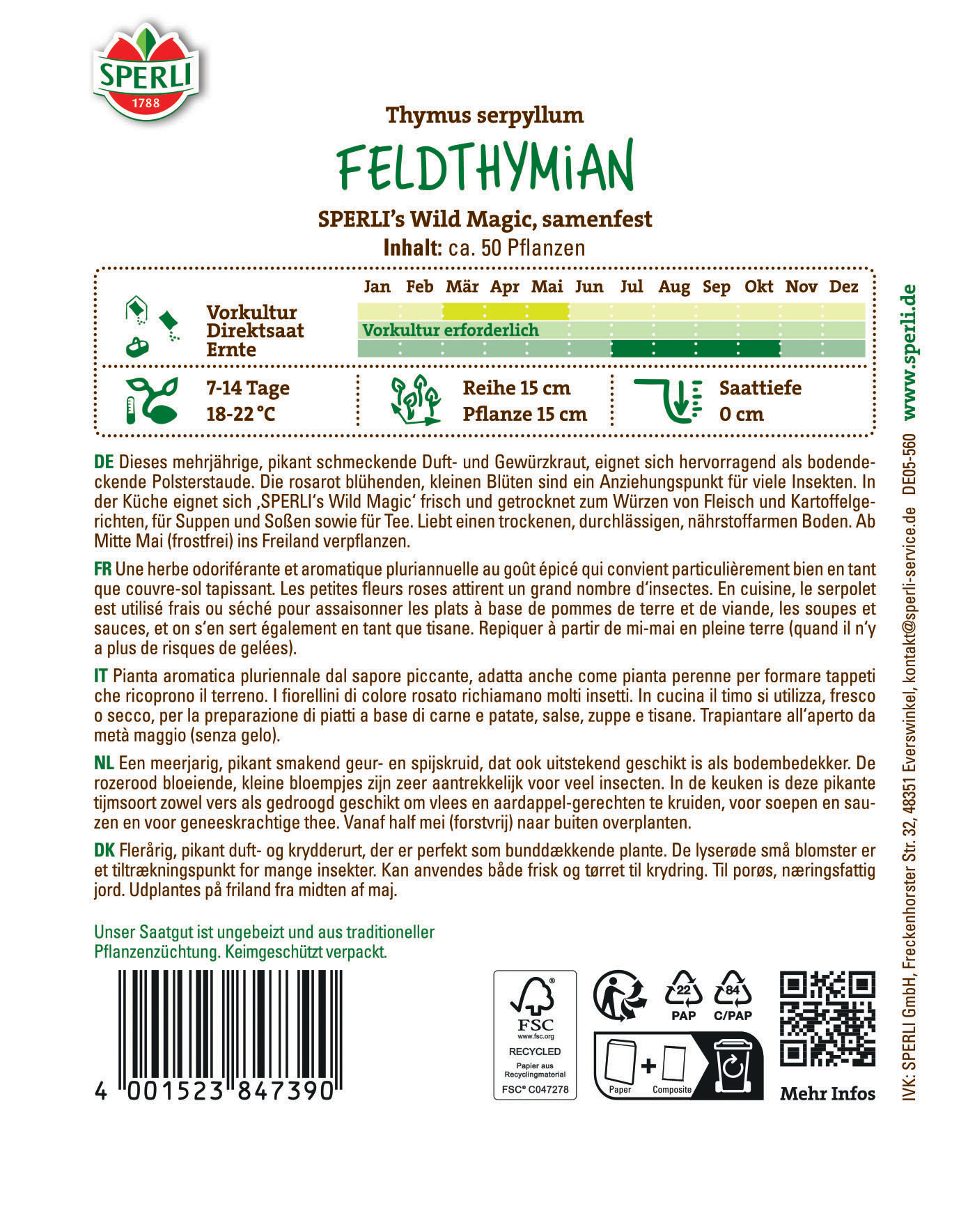 Feldthymiansamen SPERLI's Wild Magic