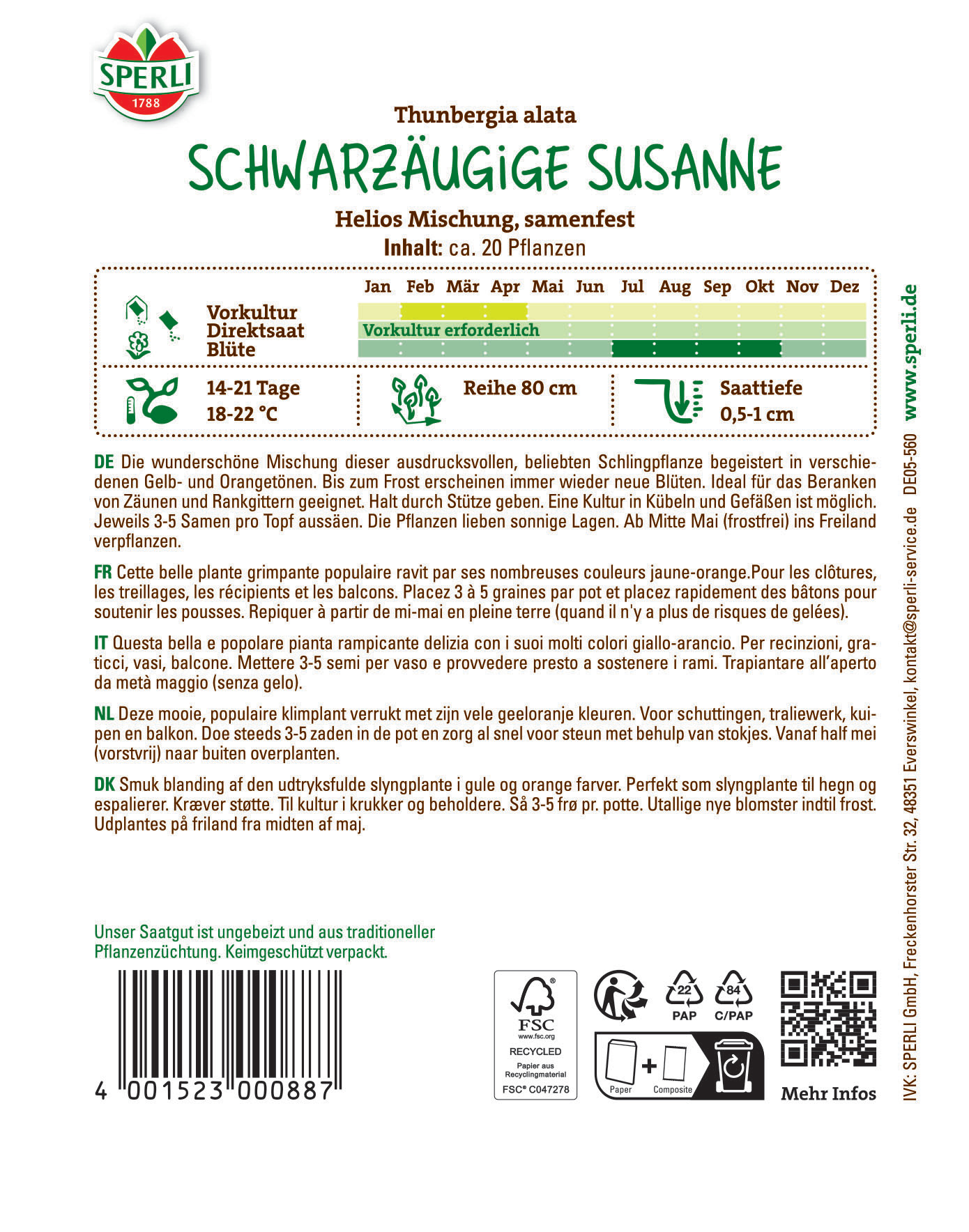 Schwarzäugige Susanne Samen Helios