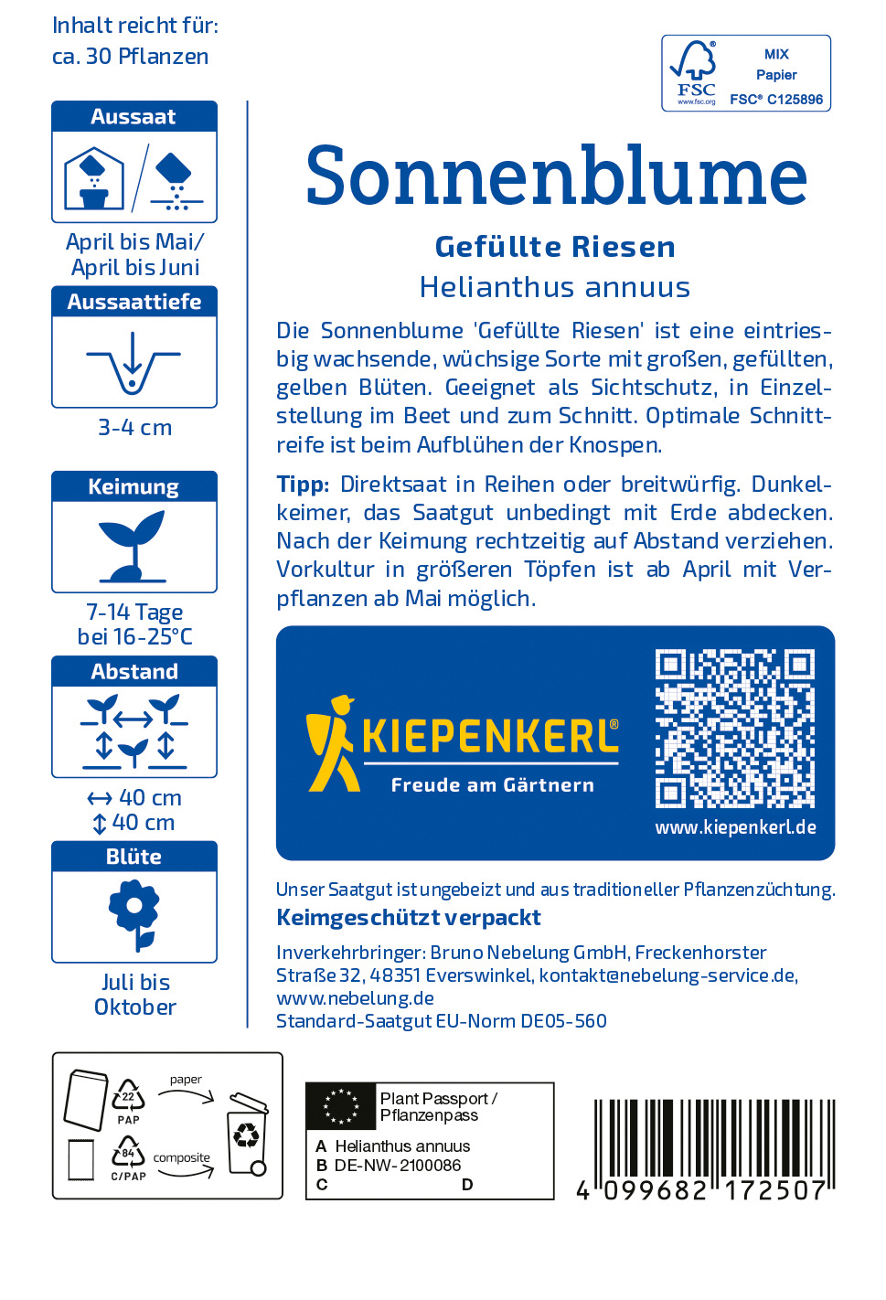 Sonnenblumensamen Gefüllte Riesen