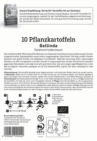 Anleitung und Diagramme zur Anpflanzung von 10 Bellinda Kartoffeln, darunter Pflanzabstände und Pflege.