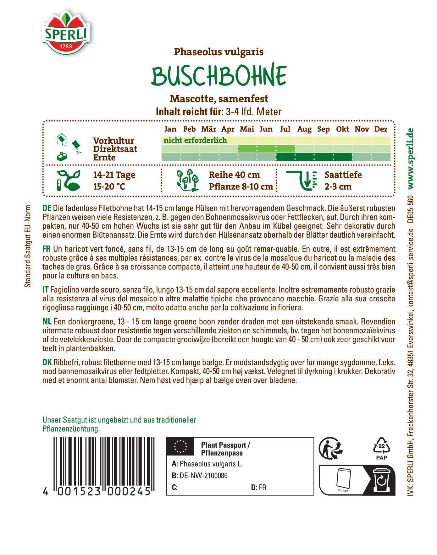 Buschbohnensamen Mascotte