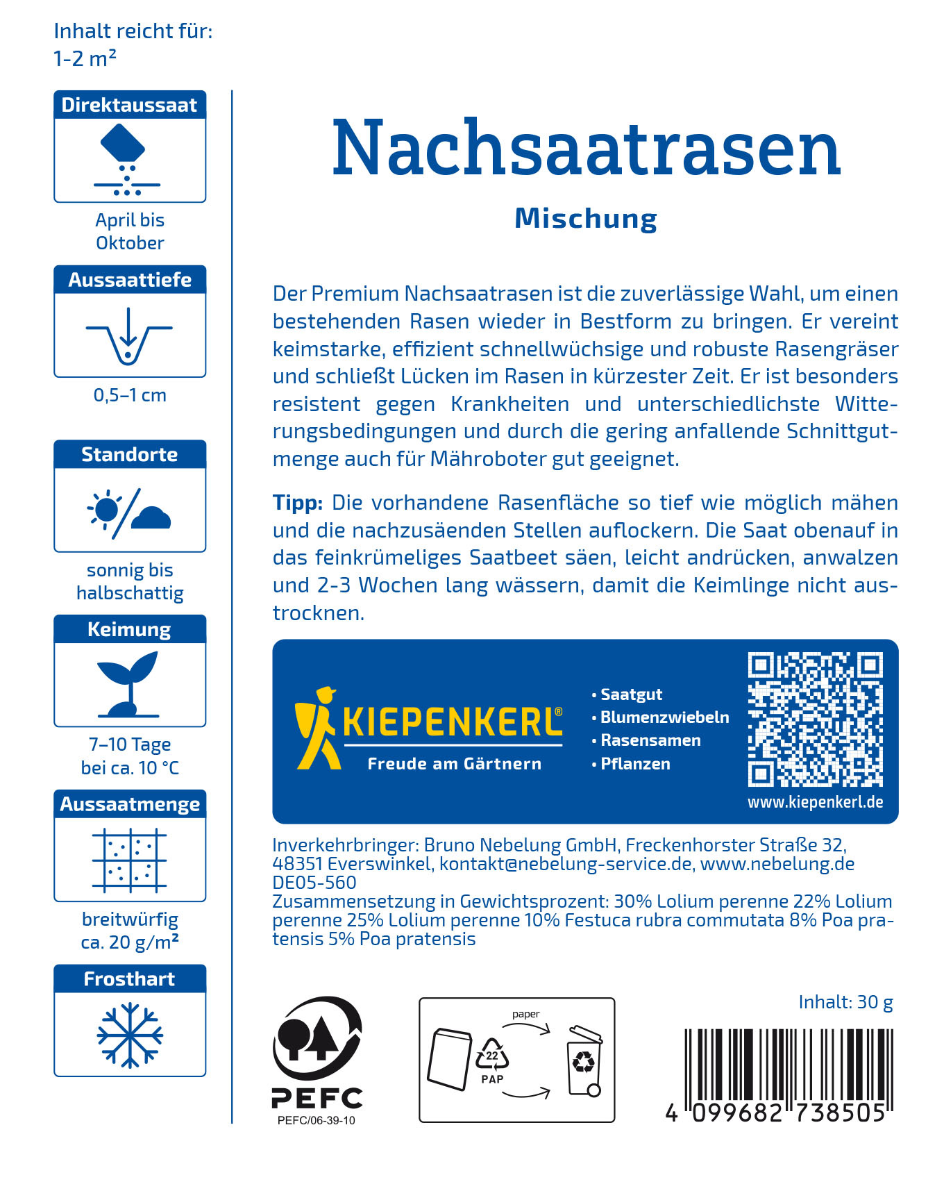 Premium Nachsaat-Rasensamen Complete, 30 g