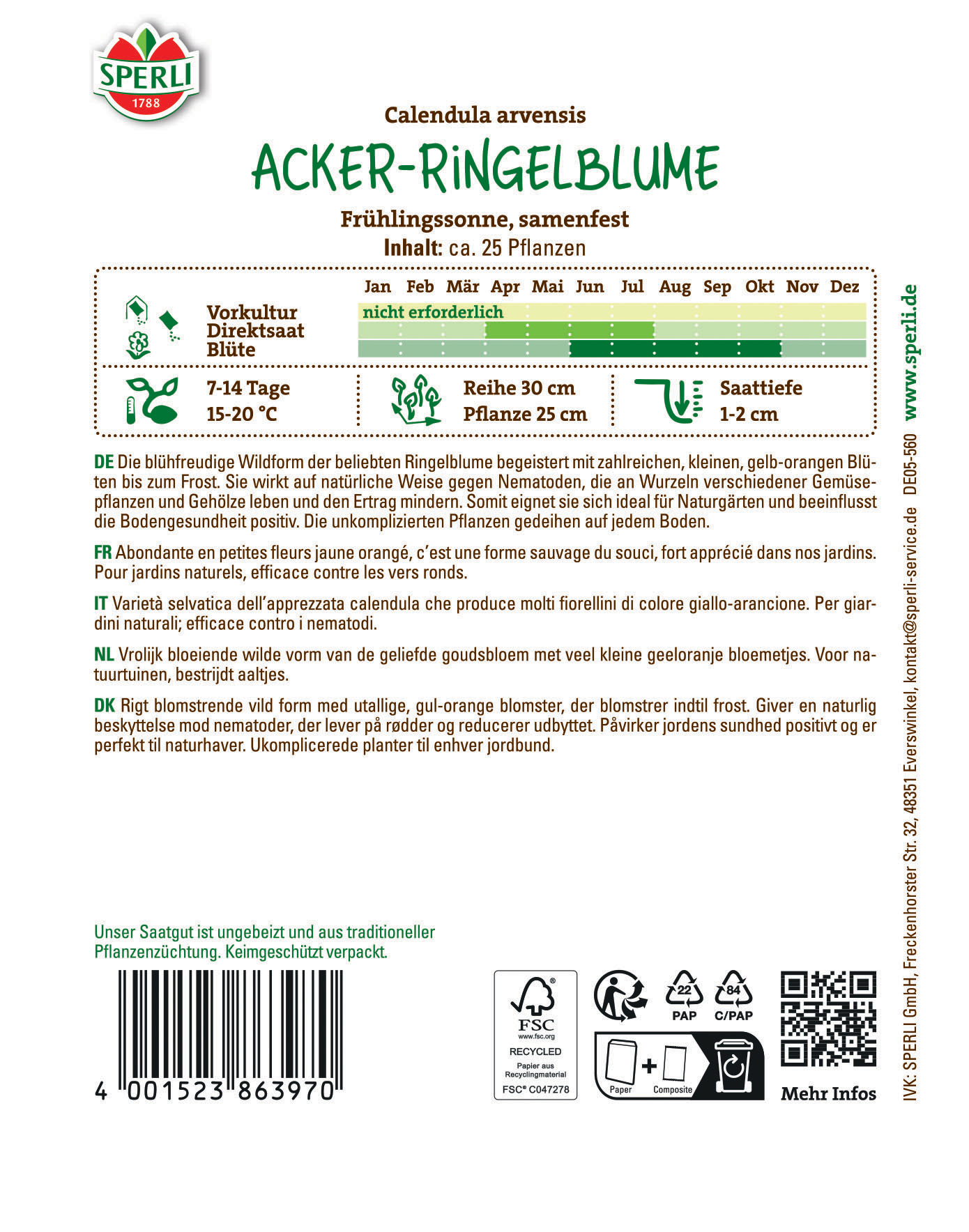 Acker-Ringelblumensamen Frühlingssonne