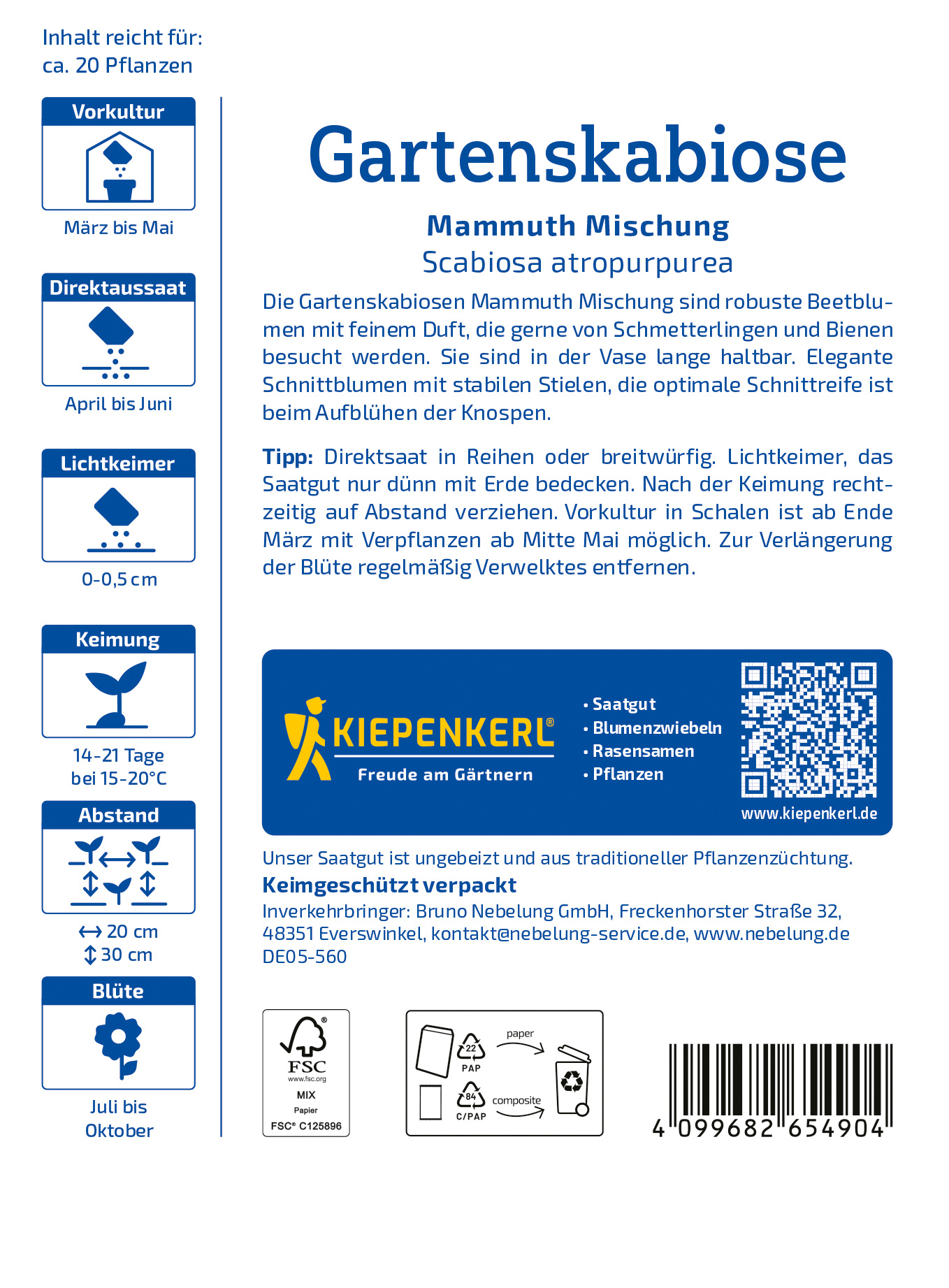 Gartenskabiosensamen Mammuth Mischung