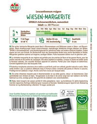 Infotafel mit Beschreibung, Anbauhinweisen, Pflanzeninformationen, Logo, Barcodes und QR-Code auf Hintergrund.