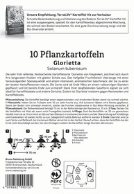 Anleitung und Diagramm mit Informationen zur Pflanzung von 10 Glorietta Kartoffeln und deren Pflege.