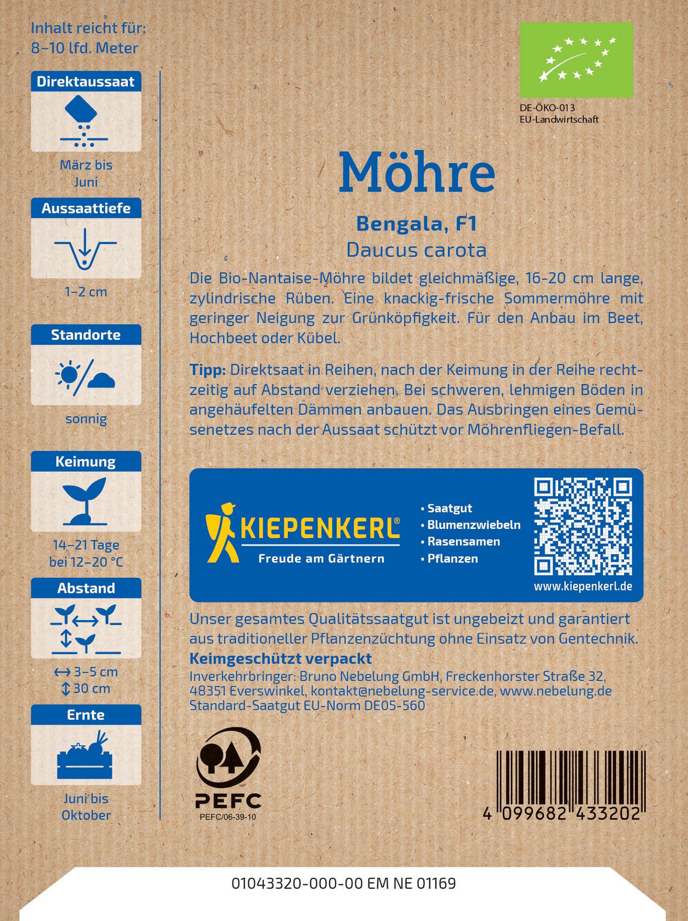 Anleitung, Daten, Logo und QR-Code auf braunem Papierhintergrund.