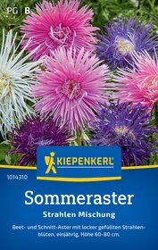 Bunte Blumen in pink, lila, weiß und violett auf einem Gartensack.