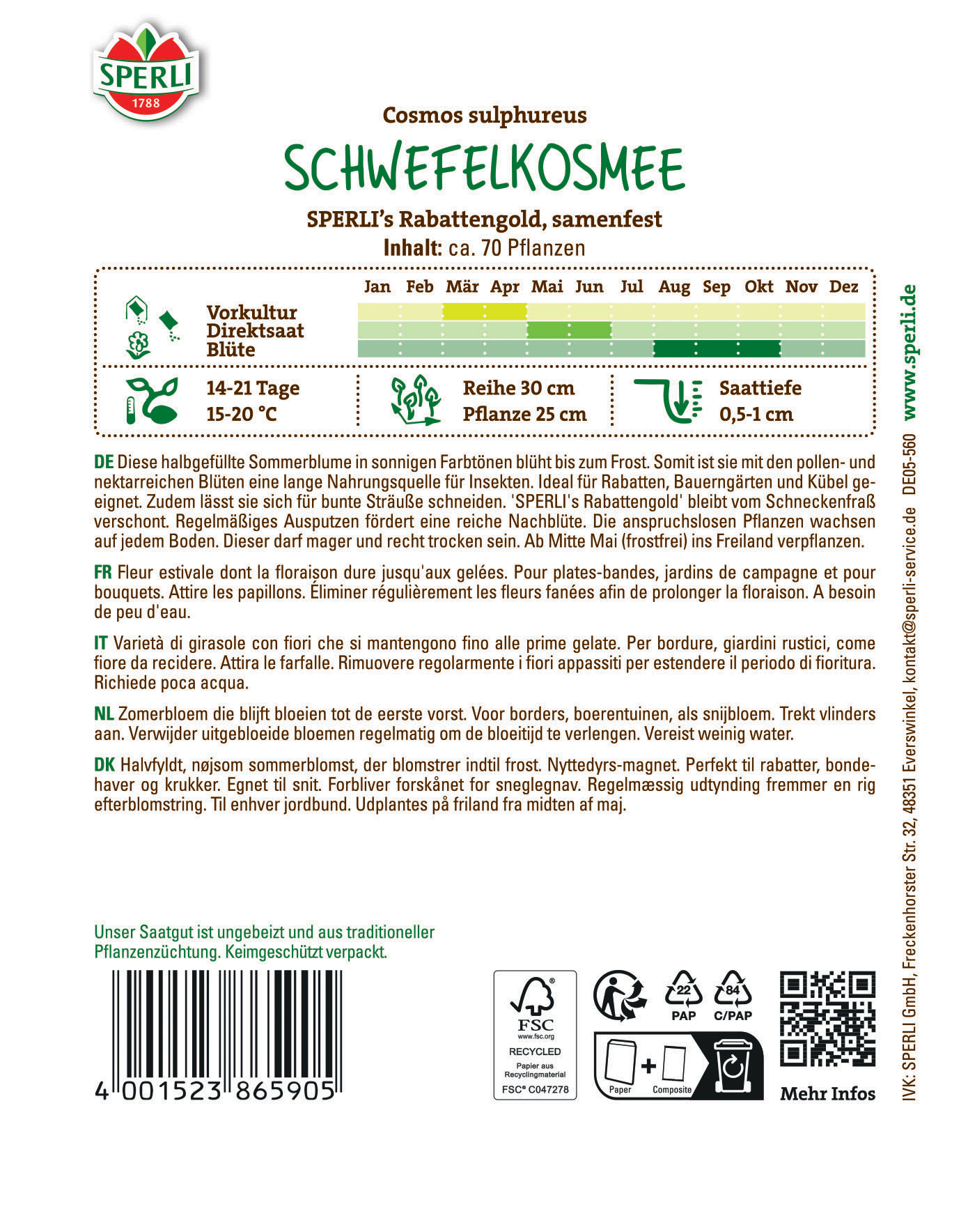 Schmuckkörbchensamen SPERLI's Rabattengold