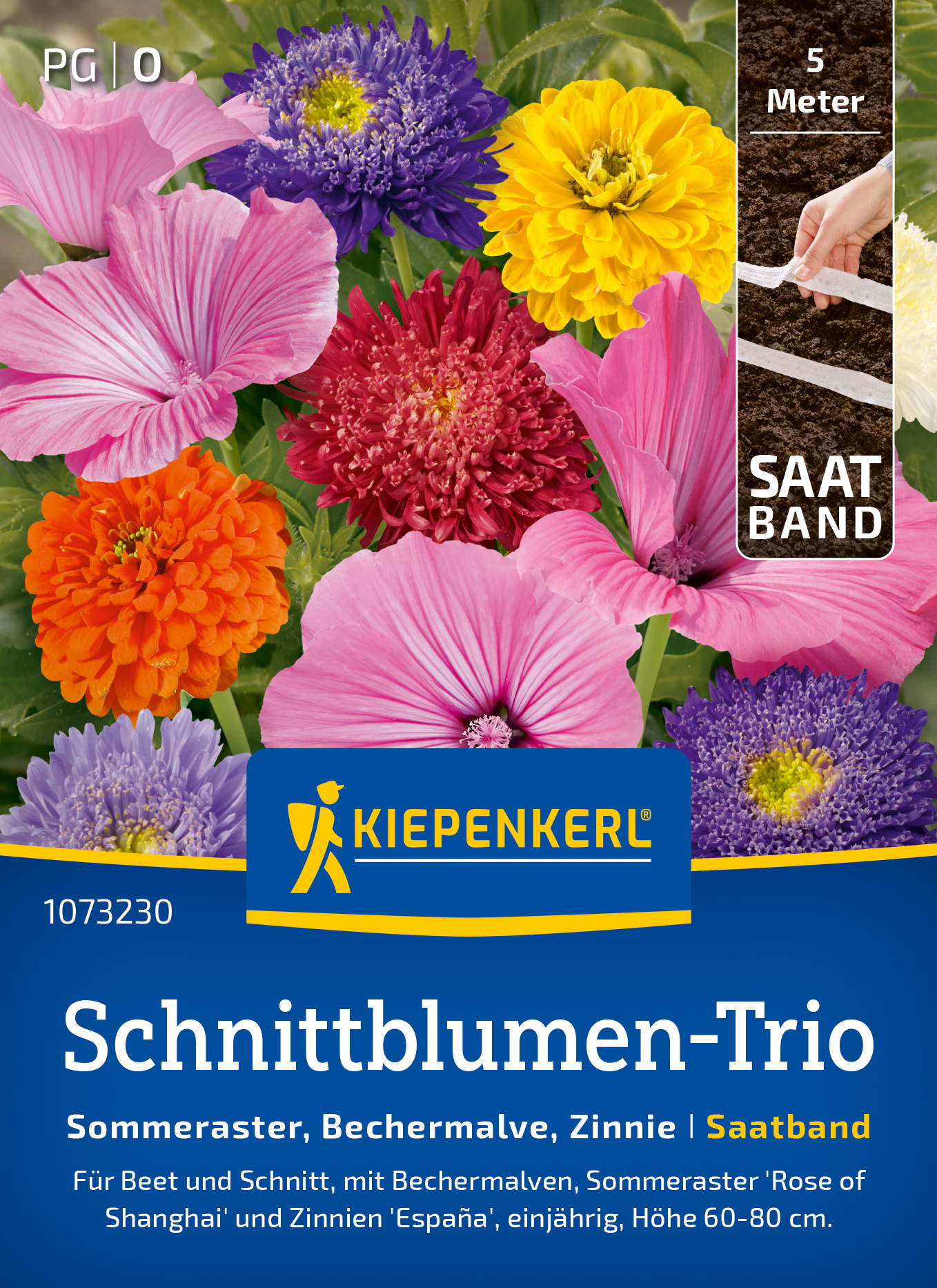 Schnittblumen-Trio Sommeraster, Lavatera, Zinnia, Saatband