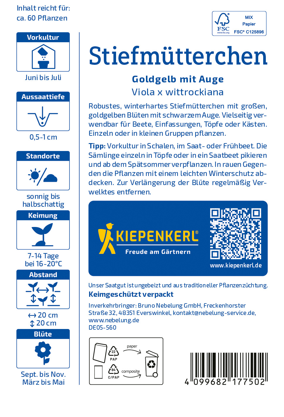 Stiefmütterchensamen Goldgelb mit Auge