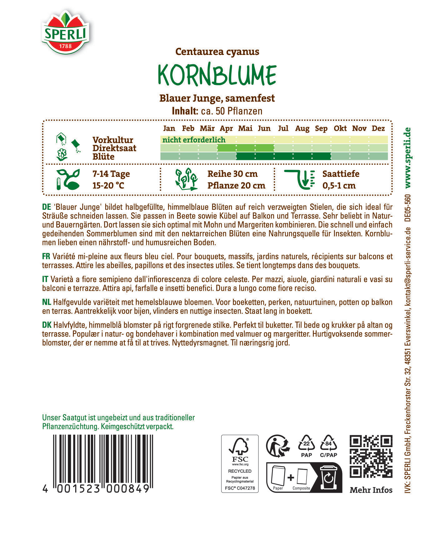 Kornblumensamen Blauer Junge