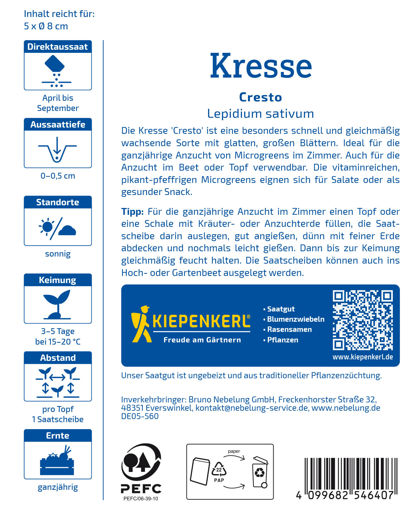 Kressesamen Cresto, Saatscheibe
