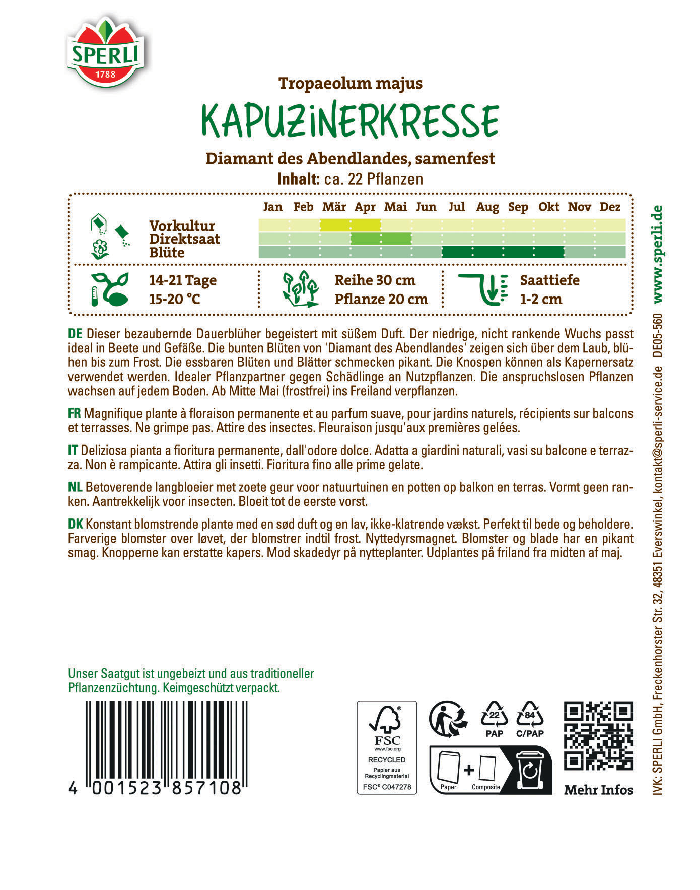 Kapuzinerkressesamen Diamant des Abendlandes