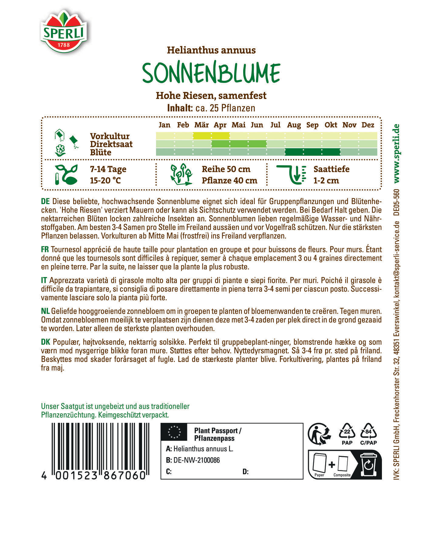Sonnenblumensamen Hohe Riesen
