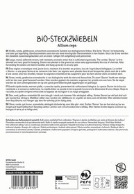 Beschreibung der Zwiebelverpackung mit Informationen auf Deutsch, Englisch, Französisch, Niederländisch und italienisch.