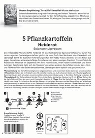 Anleitung für Pflanzung und Pflege von fünf Heiderot Kartoffeln mit Bildern und Text.