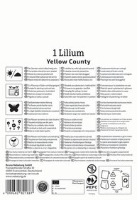 Text auf Etikett mit Pflanzhinweisen, Symbolen für Recycling, Herstellerangaben und Pflanzpass.