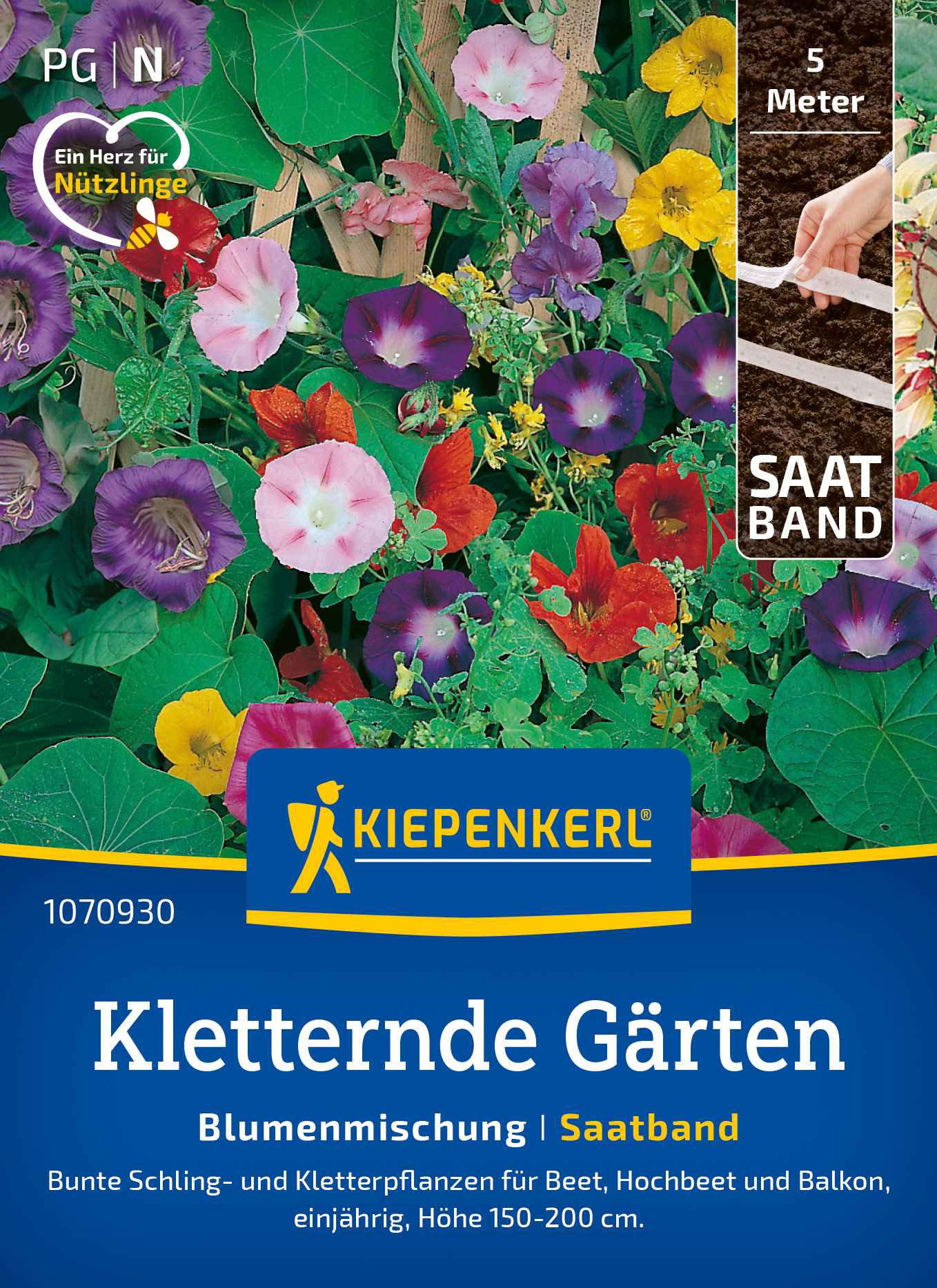 Blumenmischung für Klettergärten mit bunten Schling- und Kletterpflanzen, einjährig, Höhe 150-200 cm.