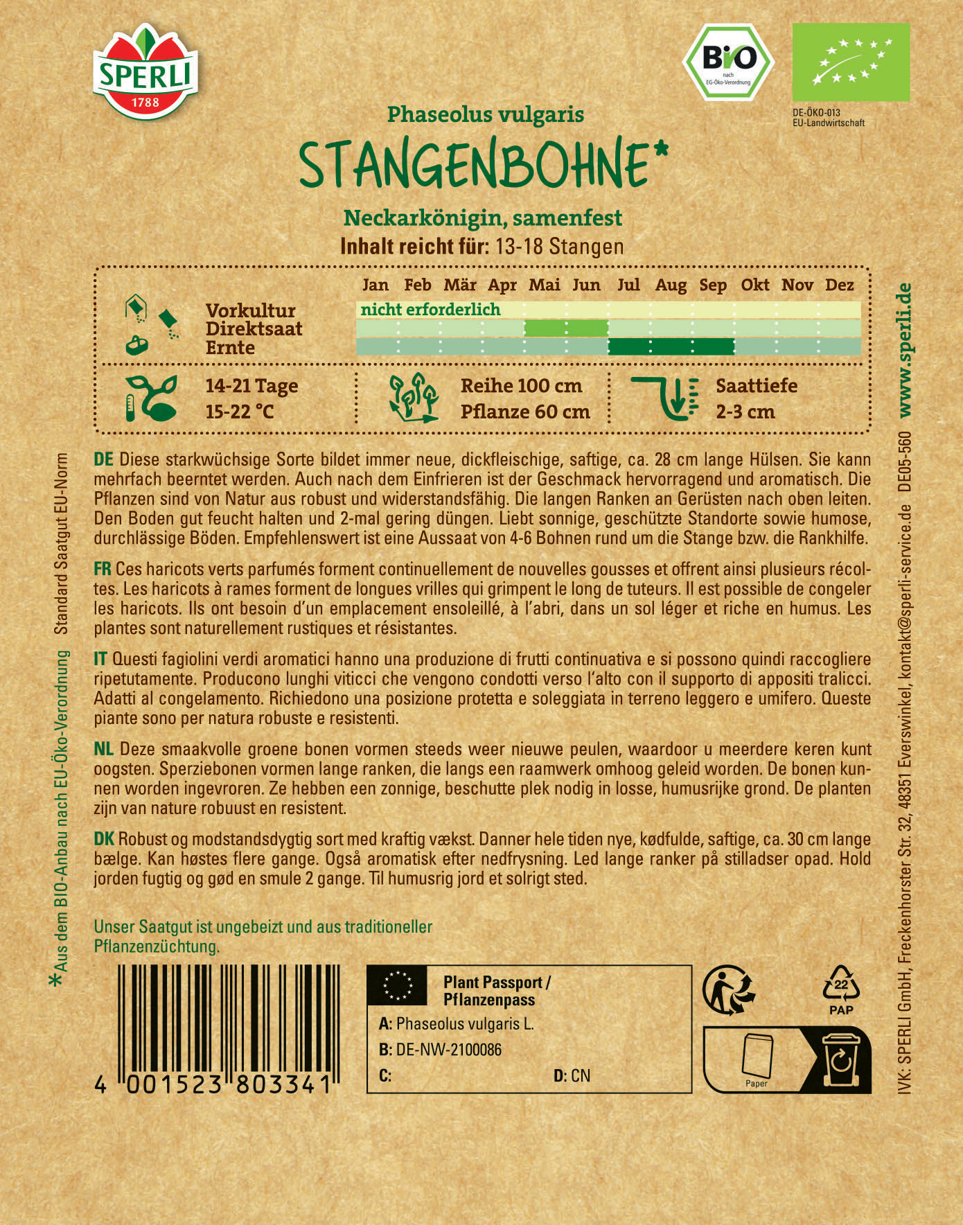 BIO Stangenbohnensamen