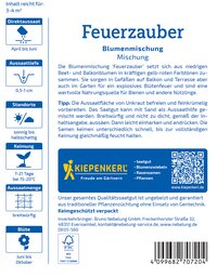 Kiepenkerl Blumensamen Mischung Feuerzauber für Beet Balkon und Garten, enthält Samen für Blumen, Blumenzwiebeln, Rasensamen, Pflanzen.