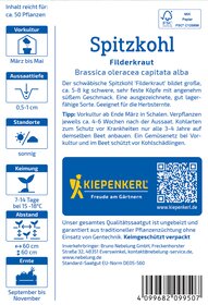Landkarte, Text, QR-Code, Logo, verschiedene Symbole und Angaben zur Pflanzenpflege, Standort, Keimung, Ernte.