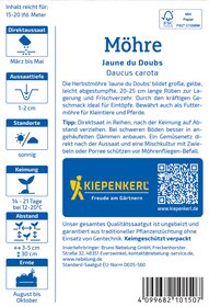 Gelbe, zart duftende Möhre, 20-25 cm, für Frischverzehr, Eintöpfe und Futter geeignet, Juli bis Oktober.