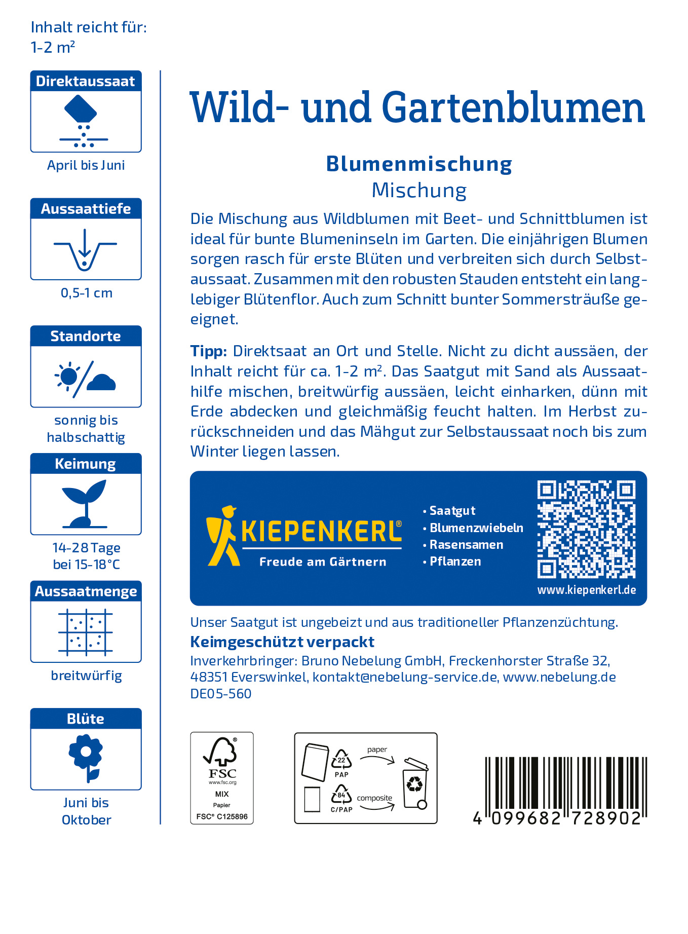Blumensamen-Mischung Wild und Gartenblumen
