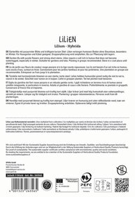 Text auf der Verpackungstüte mit Produktbeschreibung und Informationen in mehreren Sprachen.
