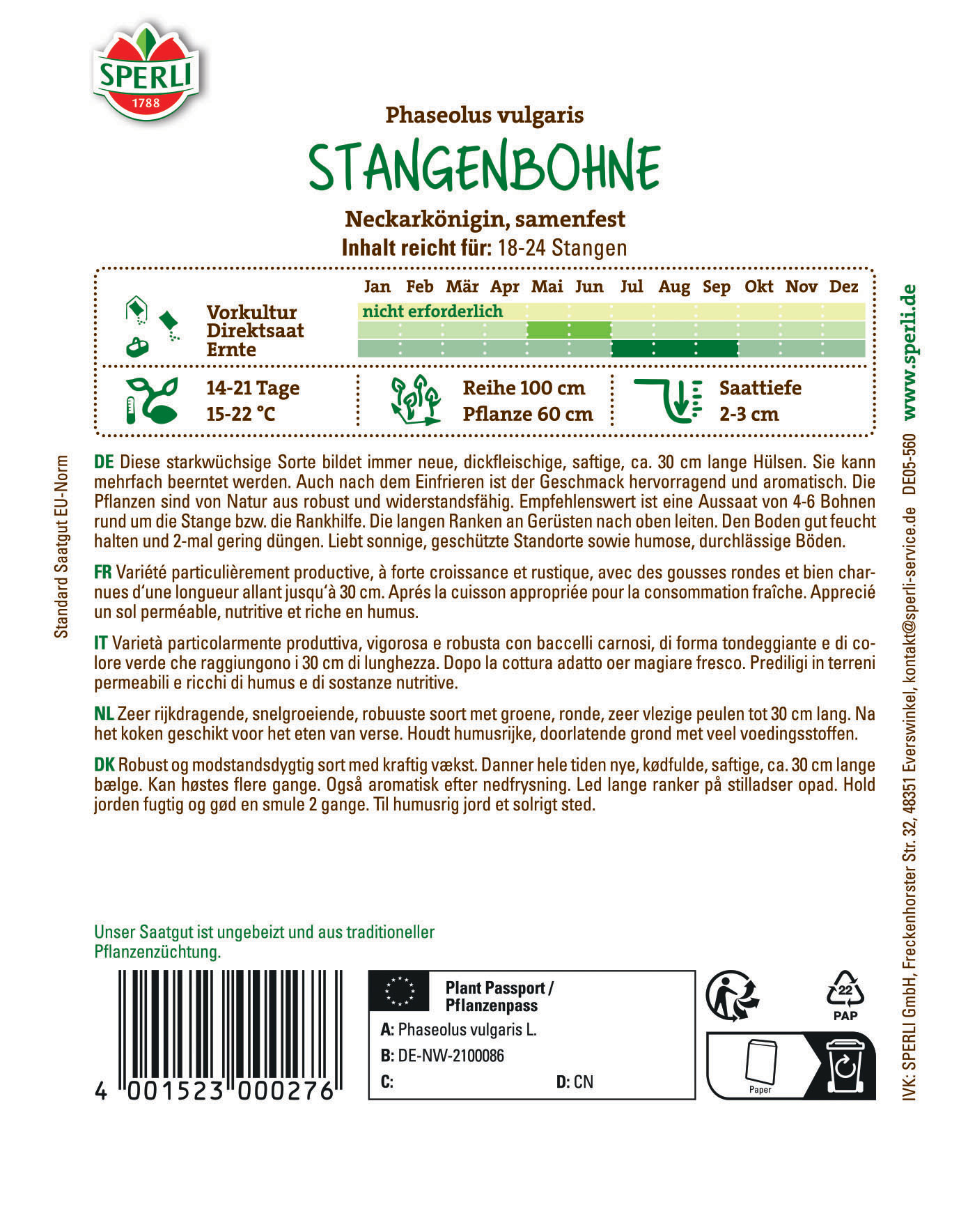 Stangenbohnensamen Neckarkönigin