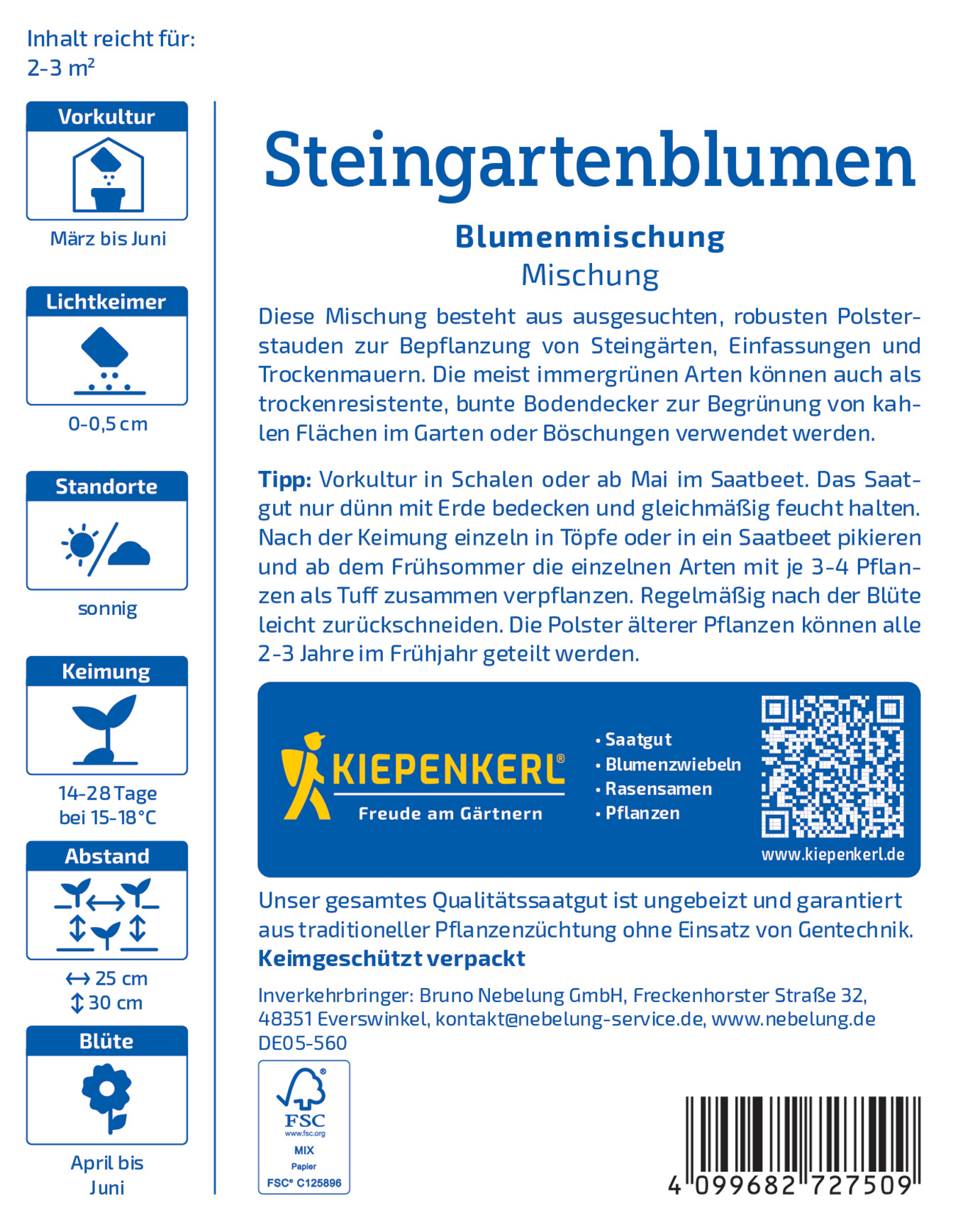 Blumenmischung, aus Polsterstauden besteht, für Steingärten, Trockenmauern, im Frühjahr Juni pflanzen, regelmäßig schneiden.