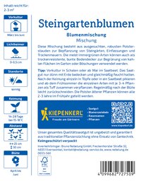 Blumenmischung, aus Polsterstauden besteht, für Steingärten, Trockenmauern, im Frühjahr Juni pflanzen, regelmäßig schneiden.