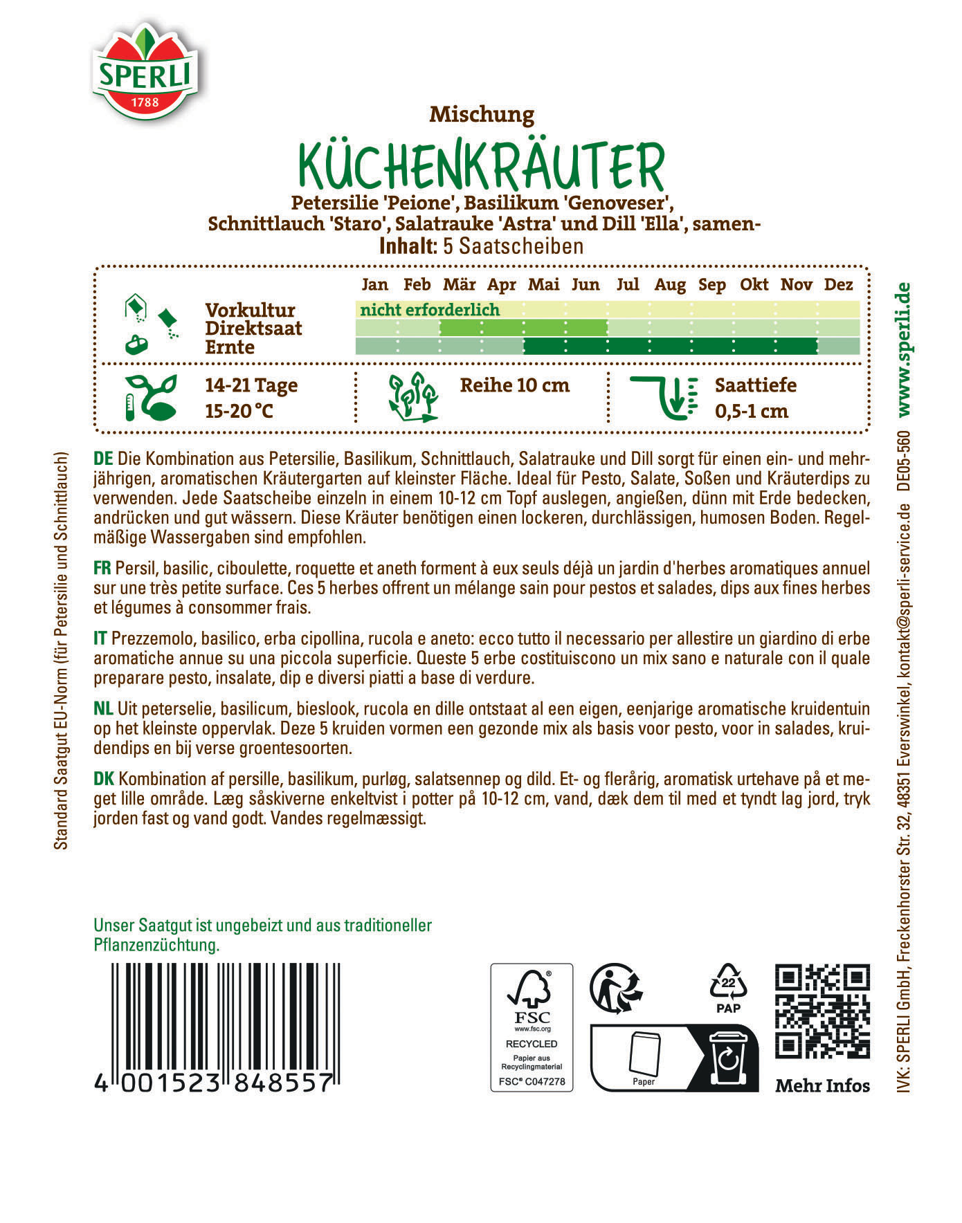 Küchenkräutersamen, Saatscheibe