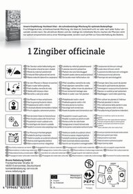 Anzuchtsaatgut in einem schwarzen Beutel mit weißem Text, verschiedene Symbole und eine Pflanzenpass-Abschnitt auf der Rückseite.