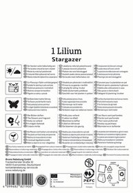 Text auf Verpackung mit Pflanzhinweisen, Produktinformationen und Recycling-Symbolen.