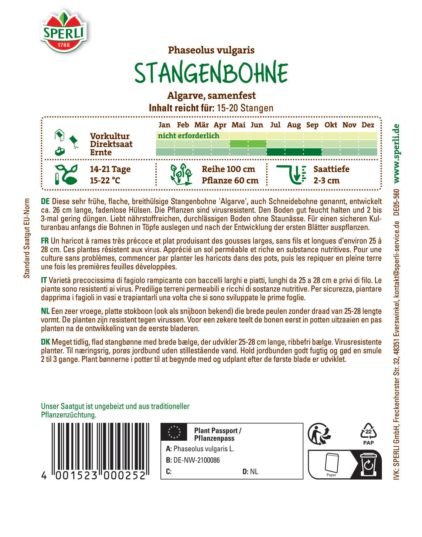Stangenbohnensamen Algarve